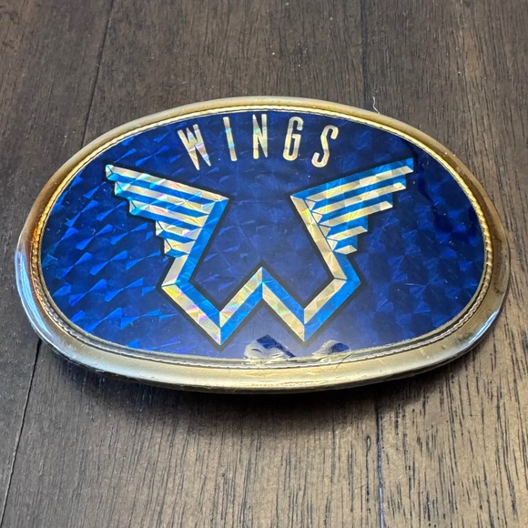 Vintage 1977 Wings Belt Buckle Pacifica Mfg L.A. Cal Silver Tone Blue